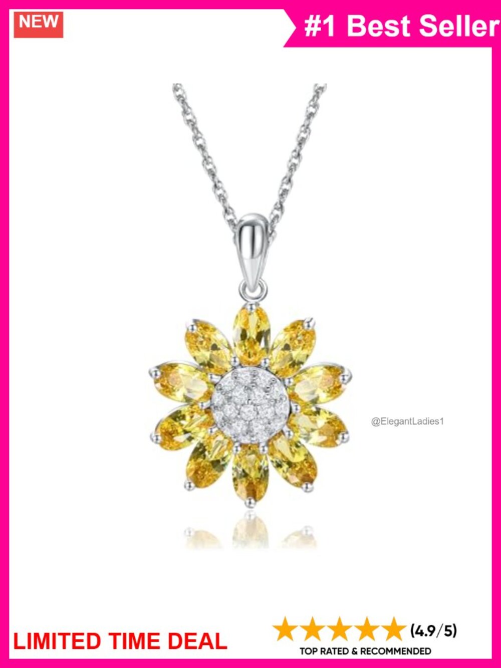 Sterling Silver Sunflower Pendant Necklace Birthstone Jewelry Gift